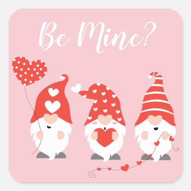 Sticker Carré Joyeux Valentin Gnomes Rouge Rose (Devant)