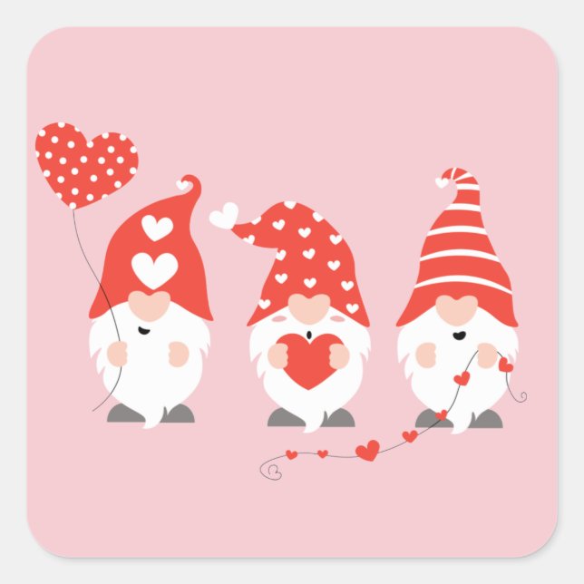 Sticker Carré Joyeux Valentin Gnomes Rouge Rose (Devant)