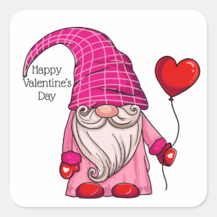 Sticker Carré Joyeux Valentin Pink Gnome coeur Balloon Sq