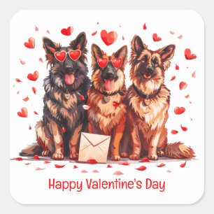 Sticker Carré Joyeux Valentines Day Chiens bergers allemands