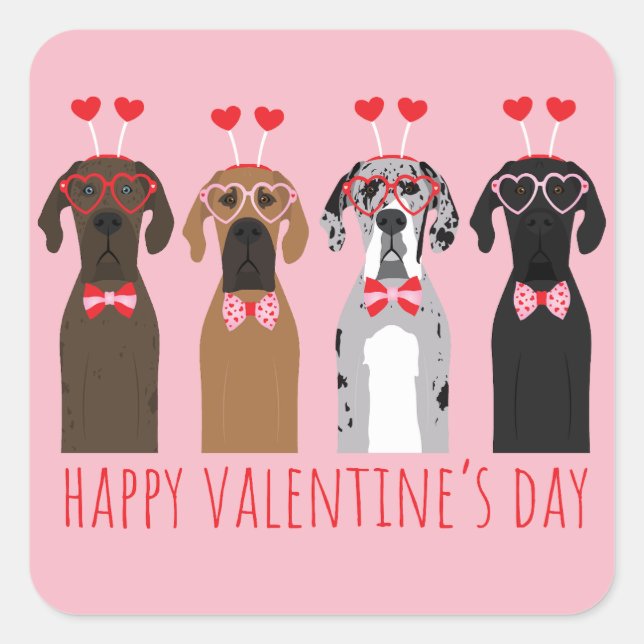 Sticker Carré Joyeux Valentines Day Chiens de Danse (Devant)