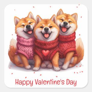 Sticker Carré Joyeux Valentines Day Chiens Shiba Inu