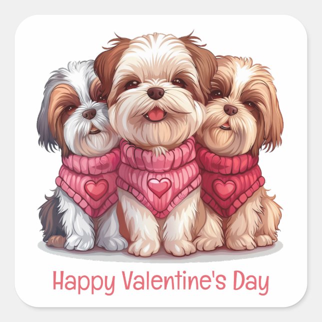 Sticker Carré Joyeux Valentines Day Chih Tzu Chiens (Devant)