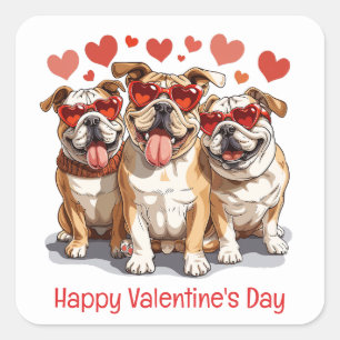 Sticker Carré Joyeux Valentines Day English Bulldog