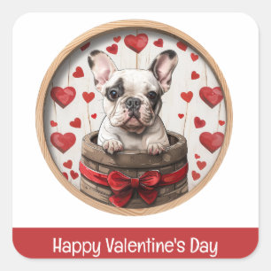 Sticker Carré Joyeux Valentines Day French Bulldog