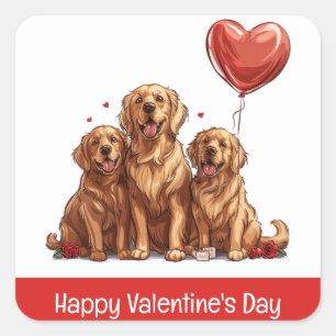 Sticker Carré Joyeux Valentines Day Golden Retriever Chien