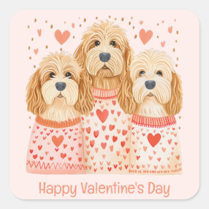 Sticker Carré Joyeux Valentines Day Goldendoodle Dogs