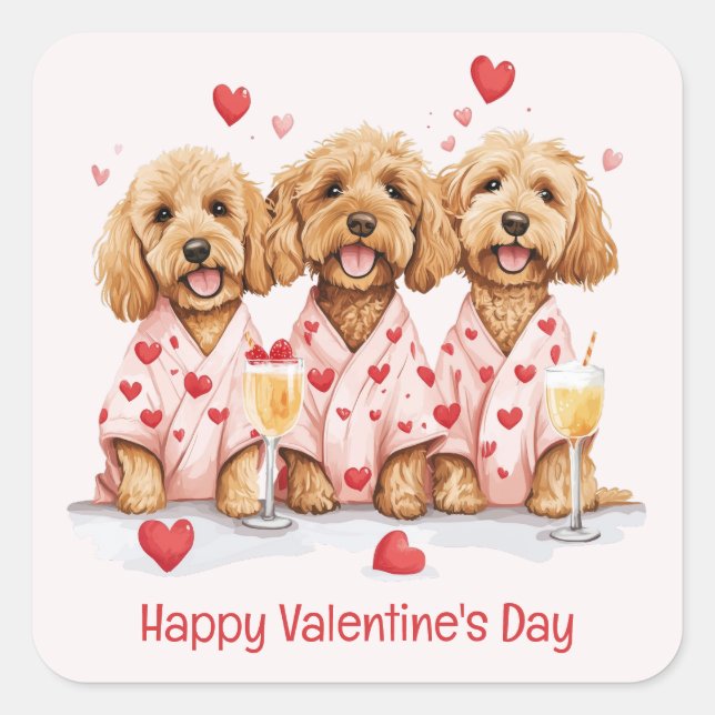 Sticker Carré Joyeux Valentines Day Goldendoodle Dogs (Devant)