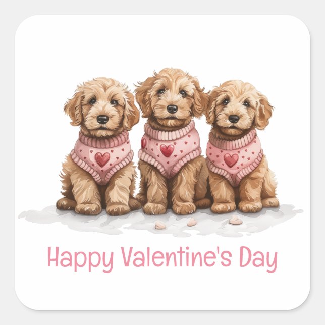 Sticker Carré Joyeux Valentines Day Goldendoodle Dogs (Devant)