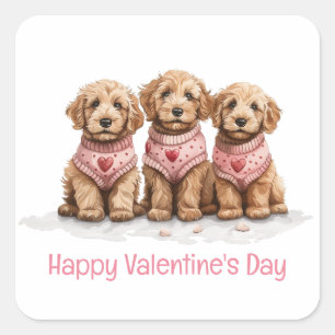 Sticker Carré Joyeux Valentines Day Goldendoodle Dogs