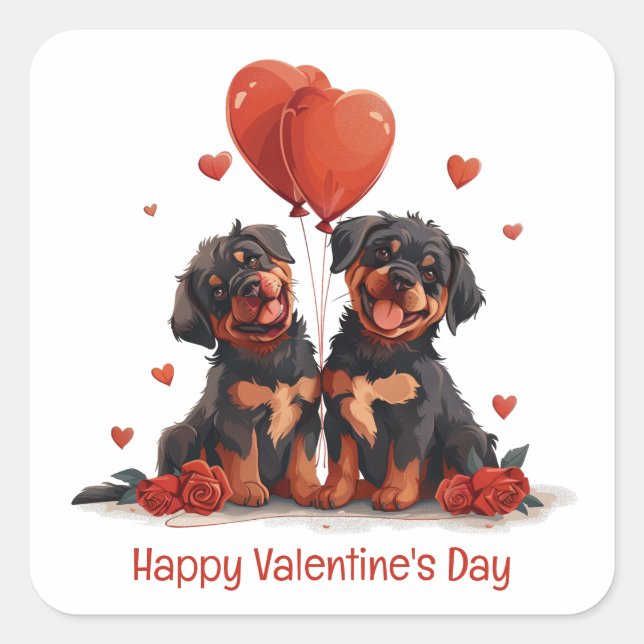 Sticker Carré Joyeux Valentines Day Rottweiler Dogs (Devant)