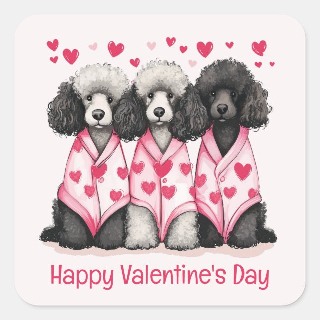 Sticker Carré Joyeux Valentines Jour Chiens de caniche standard (Devant)