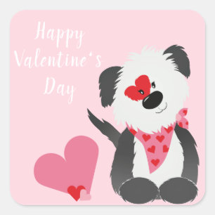 Sticker Carré Joyeux Valentines Jour Coeurs de chiot rose