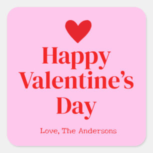 Sticker Carré Joyeux Valentines Jour Rose Rouge Personnalisé