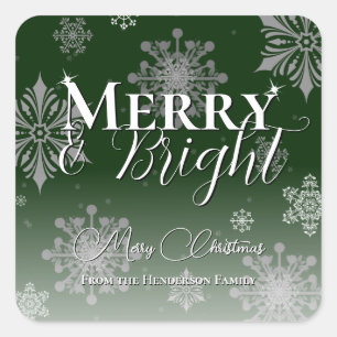 Sticker Carré Joyeux vert et flèches de neige brillantes Noël