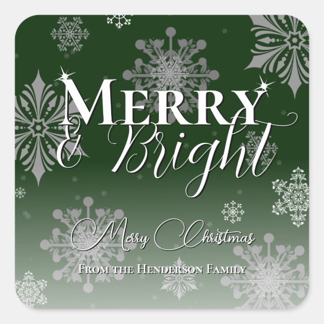 Sticker Carré Joyeux vert et flèches de neige brillantes Noël (Devant)