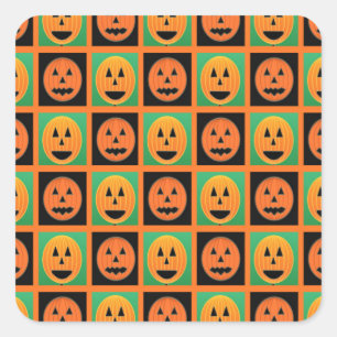 Sticker Carré Joyeux visage de citrouille Halloween