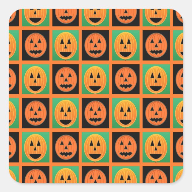 Sticker Carré Joyeux visage de citrouille Halloween (Devant)