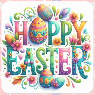 Sticker Carré Joyeux voeux de Pâques Floral Springtime Amusement