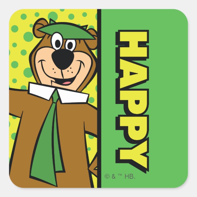 Sticker Carré Joyeux Yogi Bear (Devant)