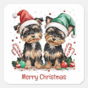 Sticker Carré Joyeux Yorkshire Terrier Chiens de Noël