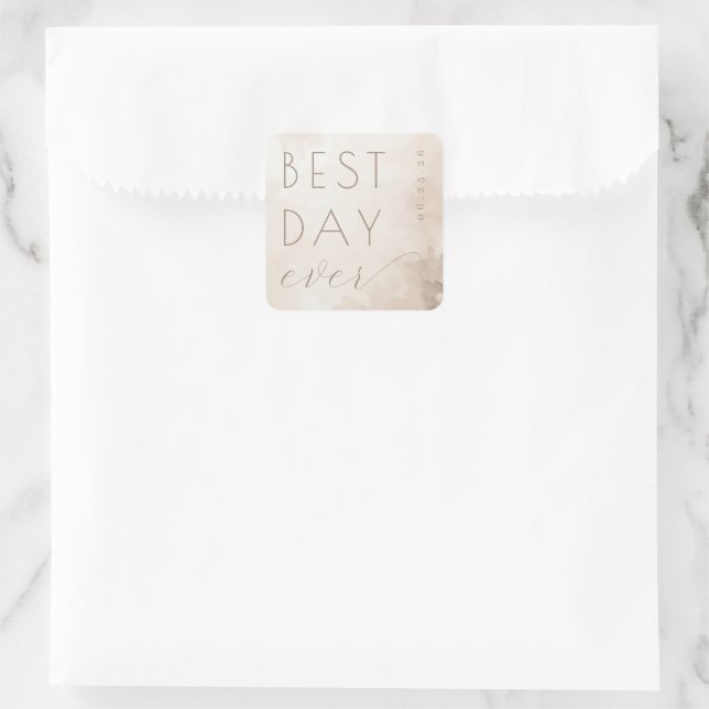 Sticker Carré Joyful Beige Watercolor Calligraphy (Sac)