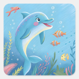 Sticker Carré Joyful Dolphin Moments