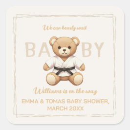 Sticker Carré Judo Black Belt Bear Baby Shower Collection 