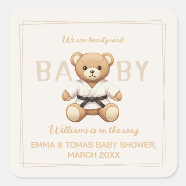 Sticker Carré Judo Black Belt Bear Baby Shower Collection  (Devant)