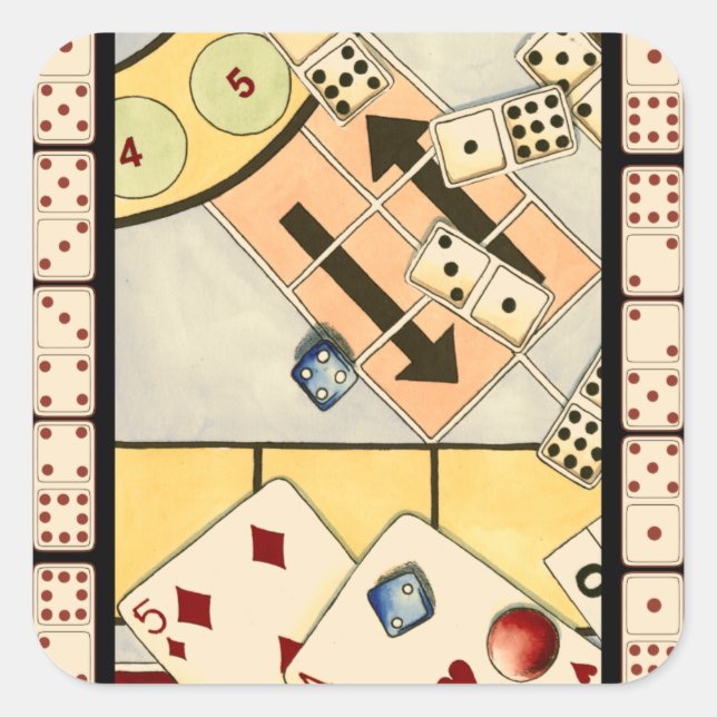 Sticker Carré Jumbled Assortiment of Games of Chance (Devant)