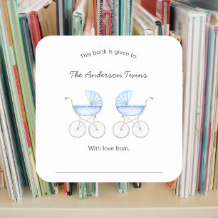 Sticker Carré Jumeaux Garçons berceaux bleu Baby Shower