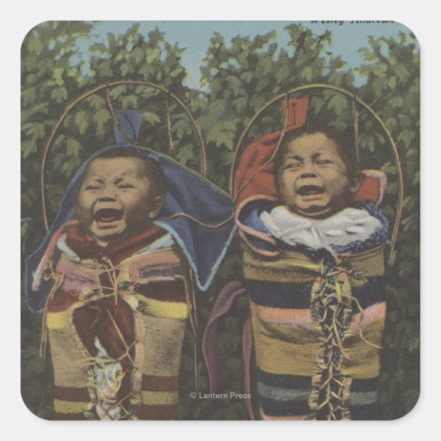 Sticker Carré Jumeaux indiens en Papooses & "� pleurant" (Devant)