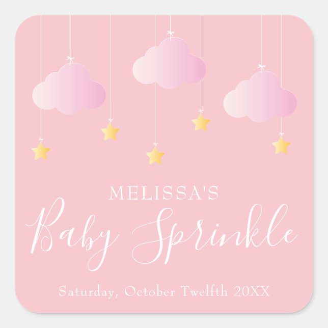 Sticker Carré Jumeler petit baby shower étoile rose (Devant)