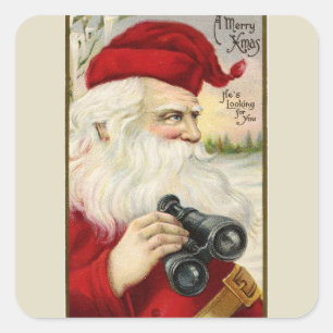 Sticker Carré Jumelles vintages Père Noël Holding