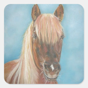 Sticker Carré jument de châtaigne avec crinière blonde équine ar