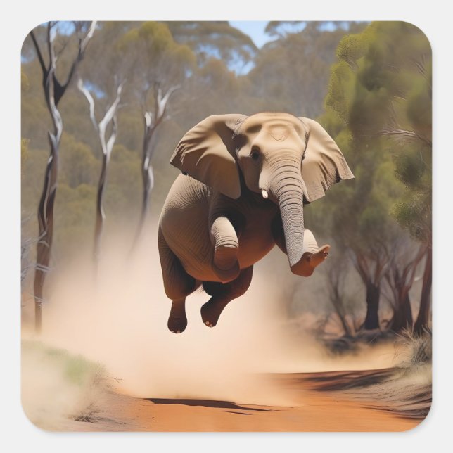 Sticker Carré "Jumping Joy : Le saut des éléphants Animés" (Devant)