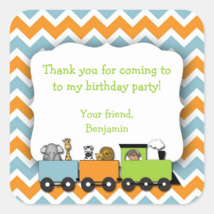 Sticker Carré Jungle Animaux Train Fête Anniversaire Favoriser S