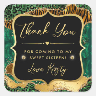 Sticker Carré Jungle Safari Agate Vert et Or Douce 16