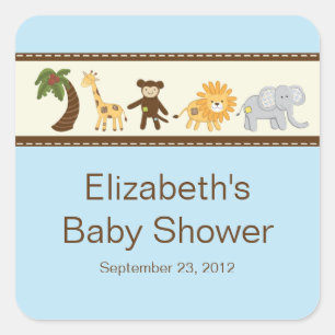 Sticker Carré Jungle Safari Animaux Blue Boy Baby shower