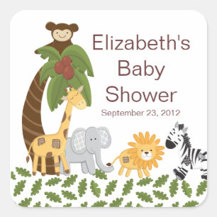 Sticker Carré Jungle Safari Baby shower animal neutre