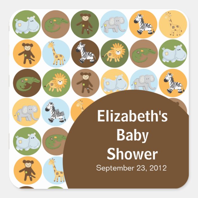 Sticker Carré Jungle Safari Baby shower animal neutre (Devant)