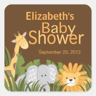 Sticker Carré Jungle Safari Baby shower animal neutre