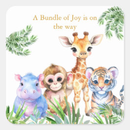 Sticker Carré Jungle tropicale Bébés animaux