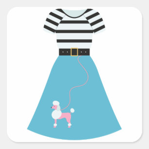 Sticker Carré Jupe Retro Blue Poodle