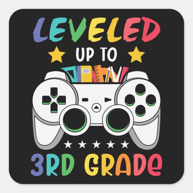Sticker Carré Jusqu'à 3e année de retour à l'école gamer vidéo (Devant)