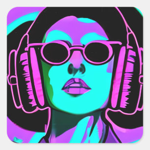 Sticker Carré Juste Groovin'Music Casques Psychédélique Lady