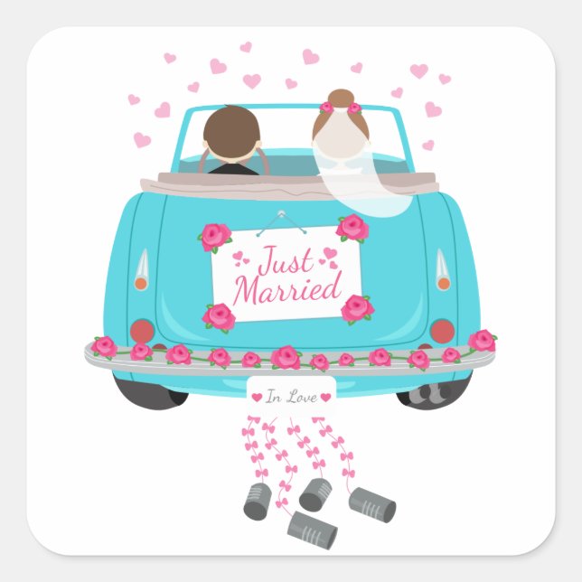 Sticker Carré Juste marié Bleu, Vert, Mariage Turquoise (Devant)