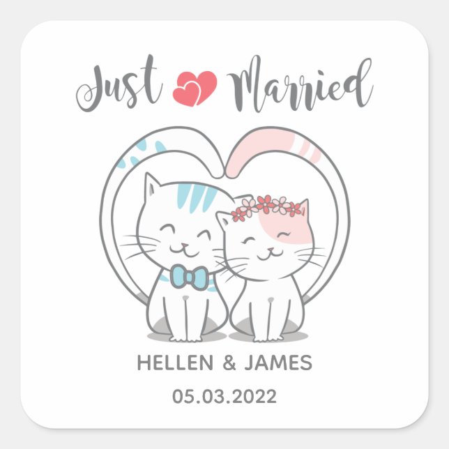 Sticker Carré Juste marié Mariage de chat (Devant)