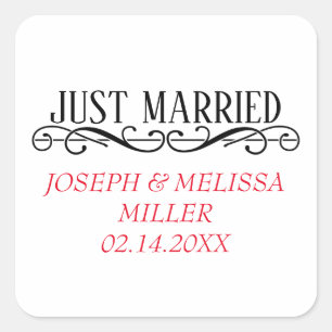 Sticker Carré Juste Marié Noms Nouvelles mariés Mariages Faveurs
