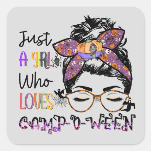 Sticker Carré Juste une fille qui aime Camp-o-ween Halloween